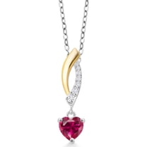 Gem Stone King 0.65 Ct Heart Shape Red Created Ruby 925 Silver and 10K Yellow Gold Lab Grown Diamond Pendant Necklace with Chain