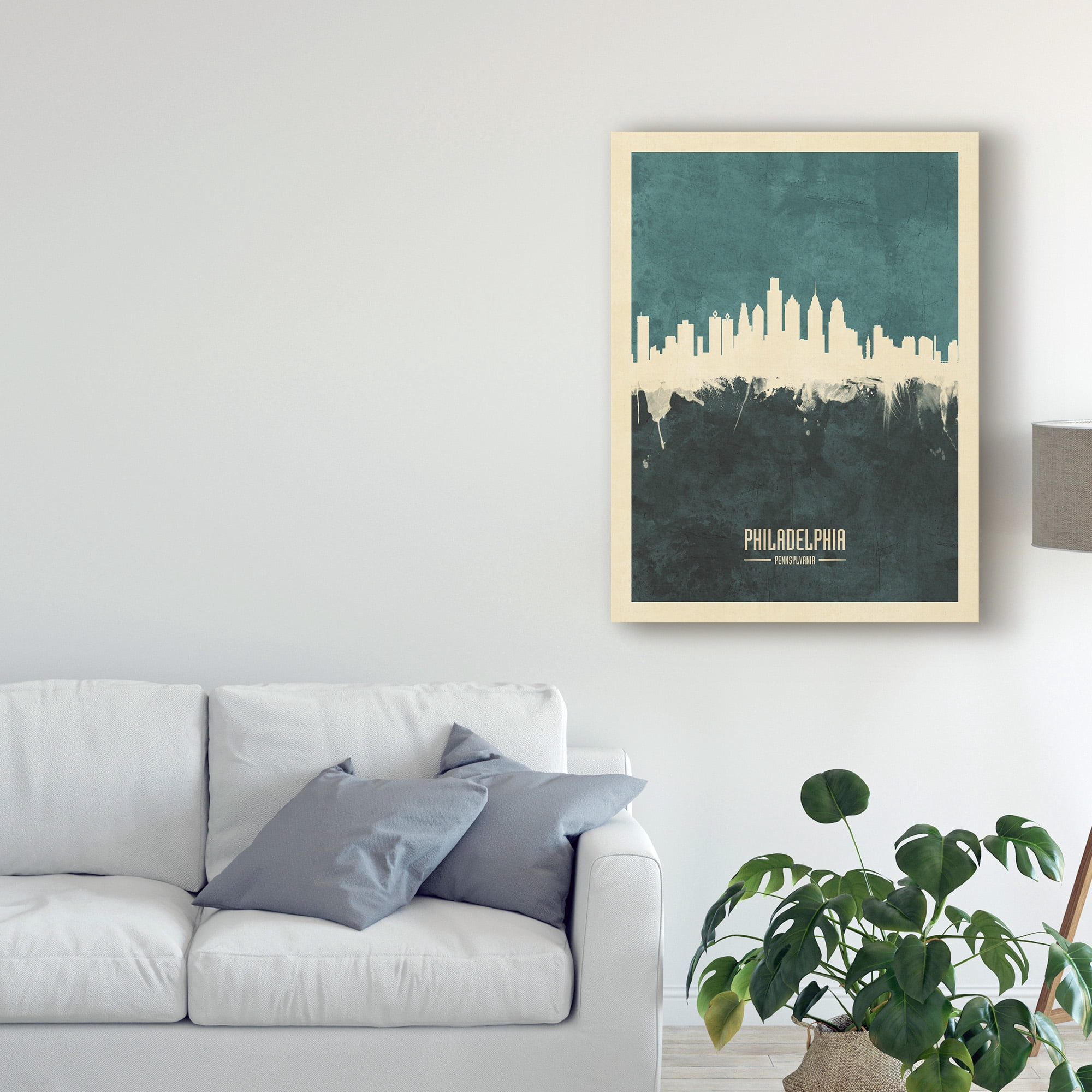 Trademark Fine Art 'Philadelphia Pennsylvania Skyline Teal' Canvas Art by Michael Tompsett