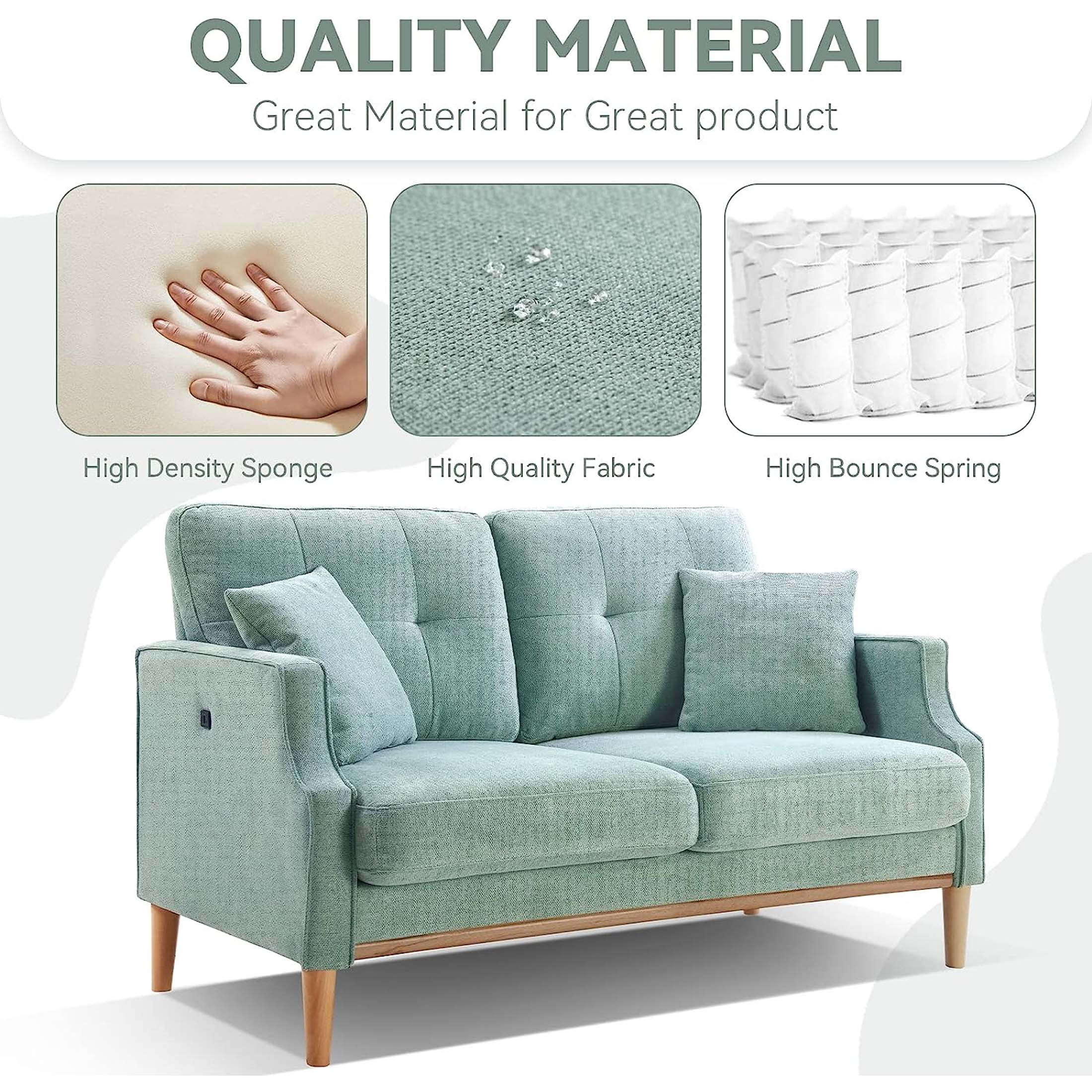 DEALTOPS Small Couch with 2 Pillows, 57'' Accent Loveseat Sofa, Comfy Green Couch for Living Room, Bedroom