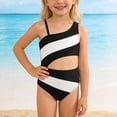 thumbnail image 2 of Gelikeya Girls Swimsuit 1 Piece Bathing Suits Beach Swimwear for 7-12 Years One Shoulder Color Block Hollow Out Swimsuits X05 Black, 9-10 Years, 2 of 8