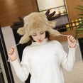 thumbnail image 6 of ZPAQI Winter Earmuffs Hat for Women Warm Thicken Faux Fleece Plush Hat Cute Antlers Horns Outdoor Skull Earflap Trapper Cap, 6 of 15