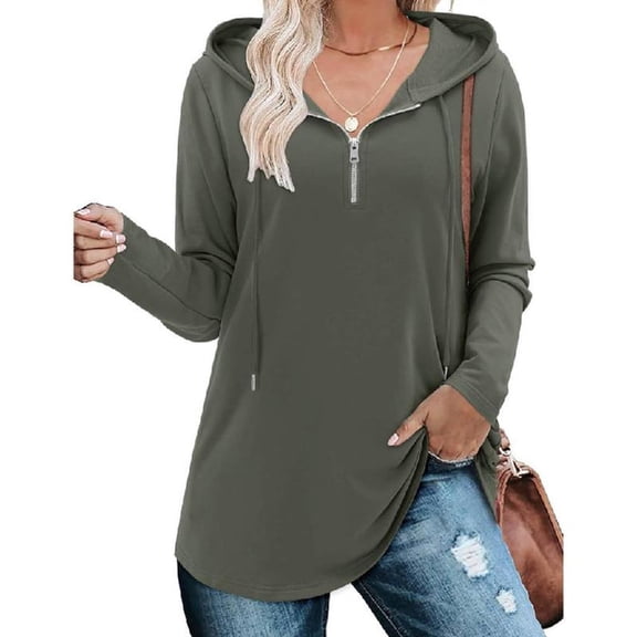 Yokua Women's Quarter Zip Waist Hoodie Pullover Long Hooded Sweatshirt