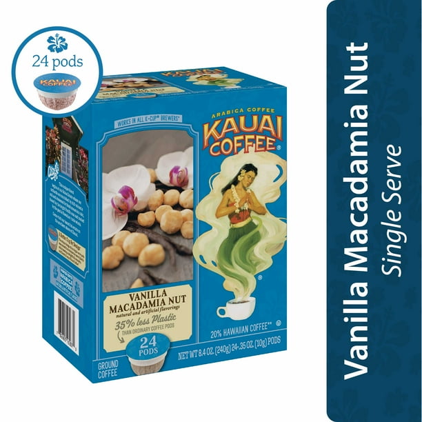 Kauai Coffee Vanilla Macadamia Nut KCup Coffee Pods, Medium Roast, 24