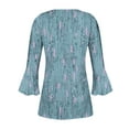 thumbnail image 5 of WREESH Womens Fashion Tunic Top V Neck Print Pullover Regular Fit 3/4 Length Sleeve Tops Christmas Pleated Top Blue, 5 of 5