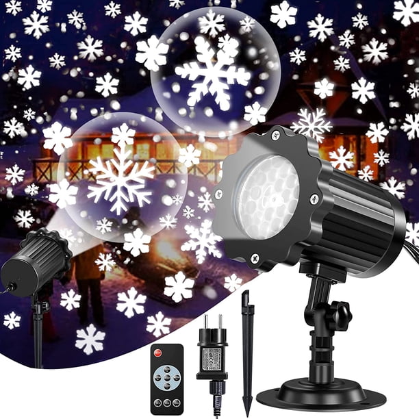 Proyector navideño LED para exteriores, lámpara de copo de nieve para uso en interiores y exteriores, resistente al agua IP65 con mando a distancia.