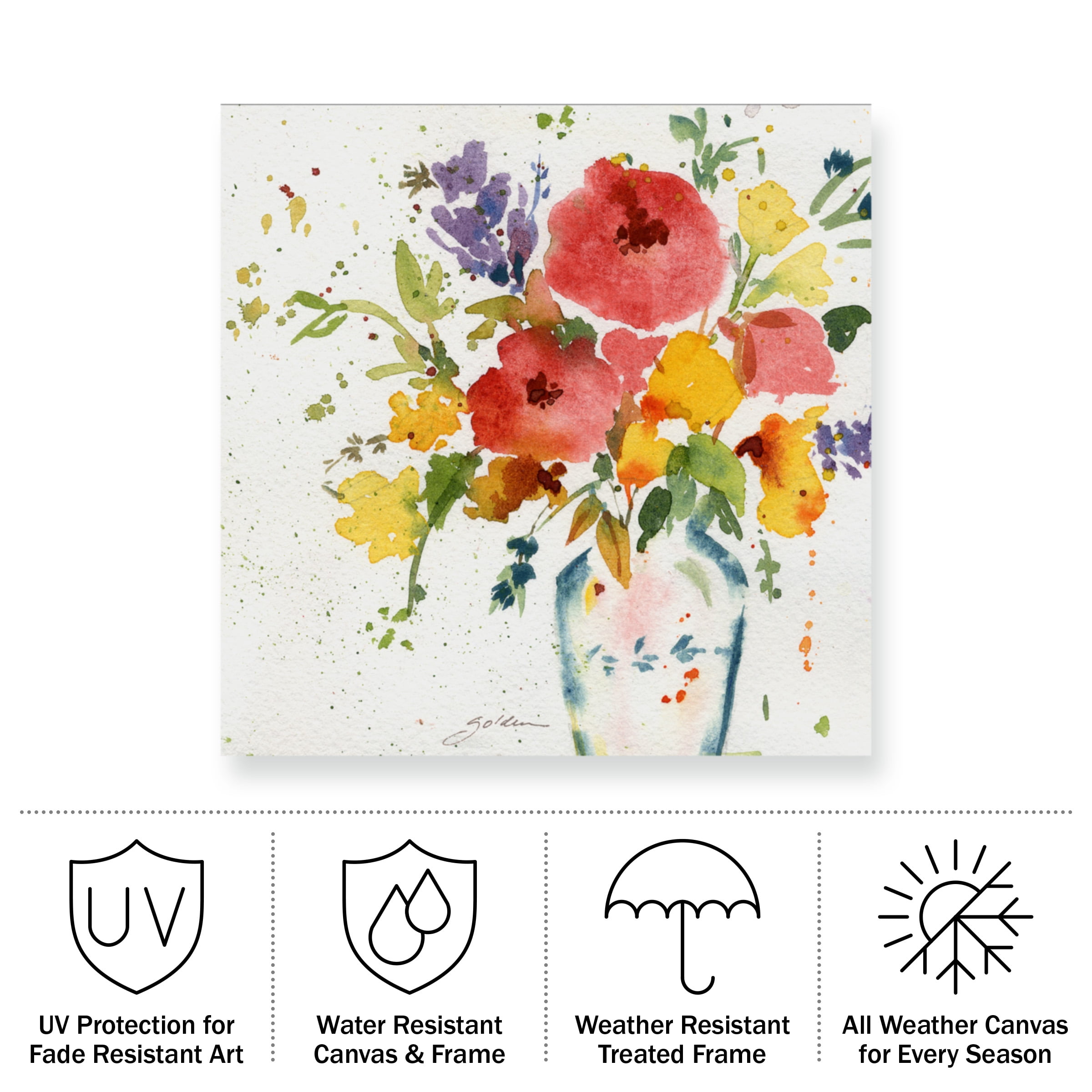 Sheila Golden 'White Vase with Bright Flowers' Outdoor All-Weather Wall Decor