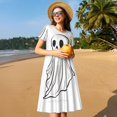 thumbnail image 4 of Disketp Cute Ghost Simple Drawing para Vestido de Manga Corta para Mujeres, Vestidos de Verano para Mujeres, Casual y Holgado para la Playa, 4 of 6