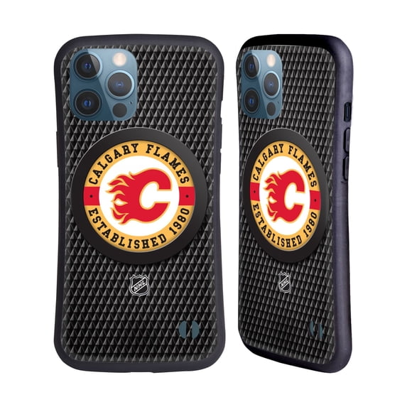 Head Case Designs Officially Licensed NHL Calgary Flames Puck Texture Hybrid Case Compatible with Apple iPhone 13 Pro Max