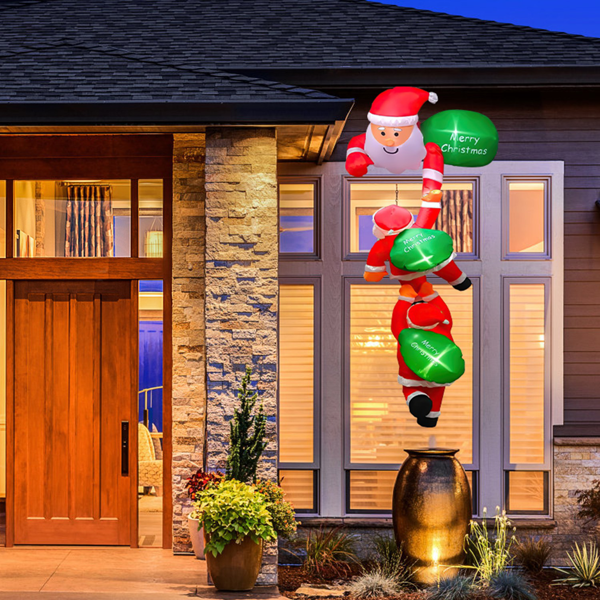 8FT Inflatable Santa Claus Decoration, 3 Santa Figures, 6 Sets LED Lights, 1-Min Inflation for Indoor or Outdoor