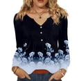 thumbnail image 1 of Women's 2025 Fall Pleated V-Neck Blouse Maple Leaf Season Versatility Ice Rink To Office Transition Button Down Shirt Loose Fit Casual Top Long Sleeve Breathable Poly-Cotton Black XL, 1 of 6