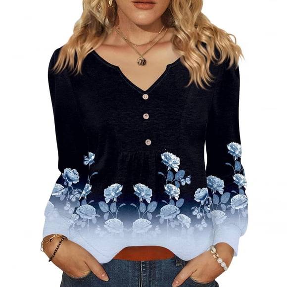 Women's 2025 Fall Pleated V-Neck Blouse Maple Leaf Season Versatility Ice Rink To Office Transition Button Down Shirt Loose Fit Casual Top Long Sleeve Breathable Poly-Cotton Black XL