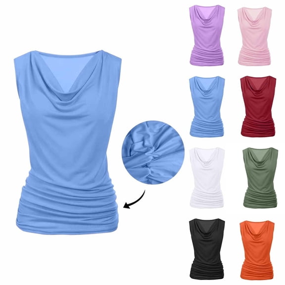 VBVC Women's Draped Cowl Neck Sleeveless Tank Top , Ladies' Ruched Side Slim Fit Blouse , Stretchy Soft Casual Vest Shirts For Women,Army Green,XS-3XL