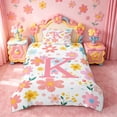 thumbnail image 2 of meiyoeat Pink Floral Monogrammed K Twin Bedding For Girls,Cute Cartoon Flower Duvet Cover Set For Kids,pink Reversible,2pcs(No Comforter), 2 of 6
