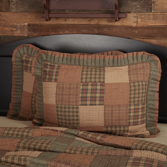 VHC Brands Crosswoods Patchwork Cotton Primitive Bedding Hand Quilted Standard Sham, Dark Olive Green
