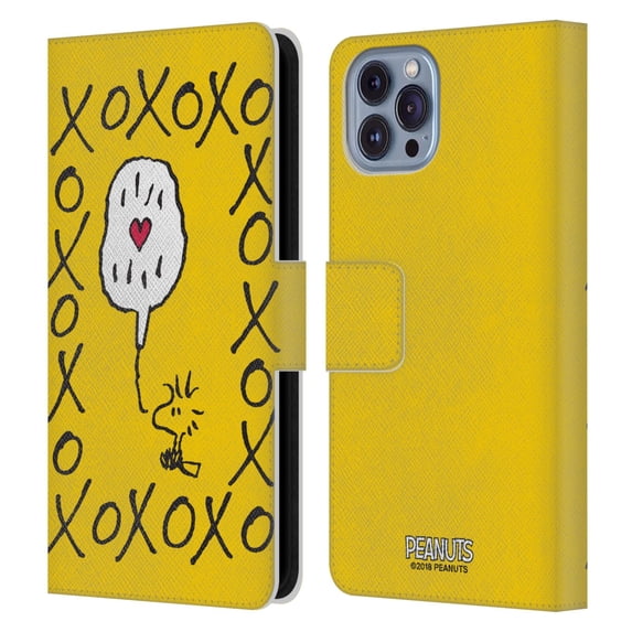 Head Case Designs Officially Licensed Peanuts Sealed with A Kiss Woodstock XOXO Leather Book Wallet Case Cover Compatible with Apple iPhone 14