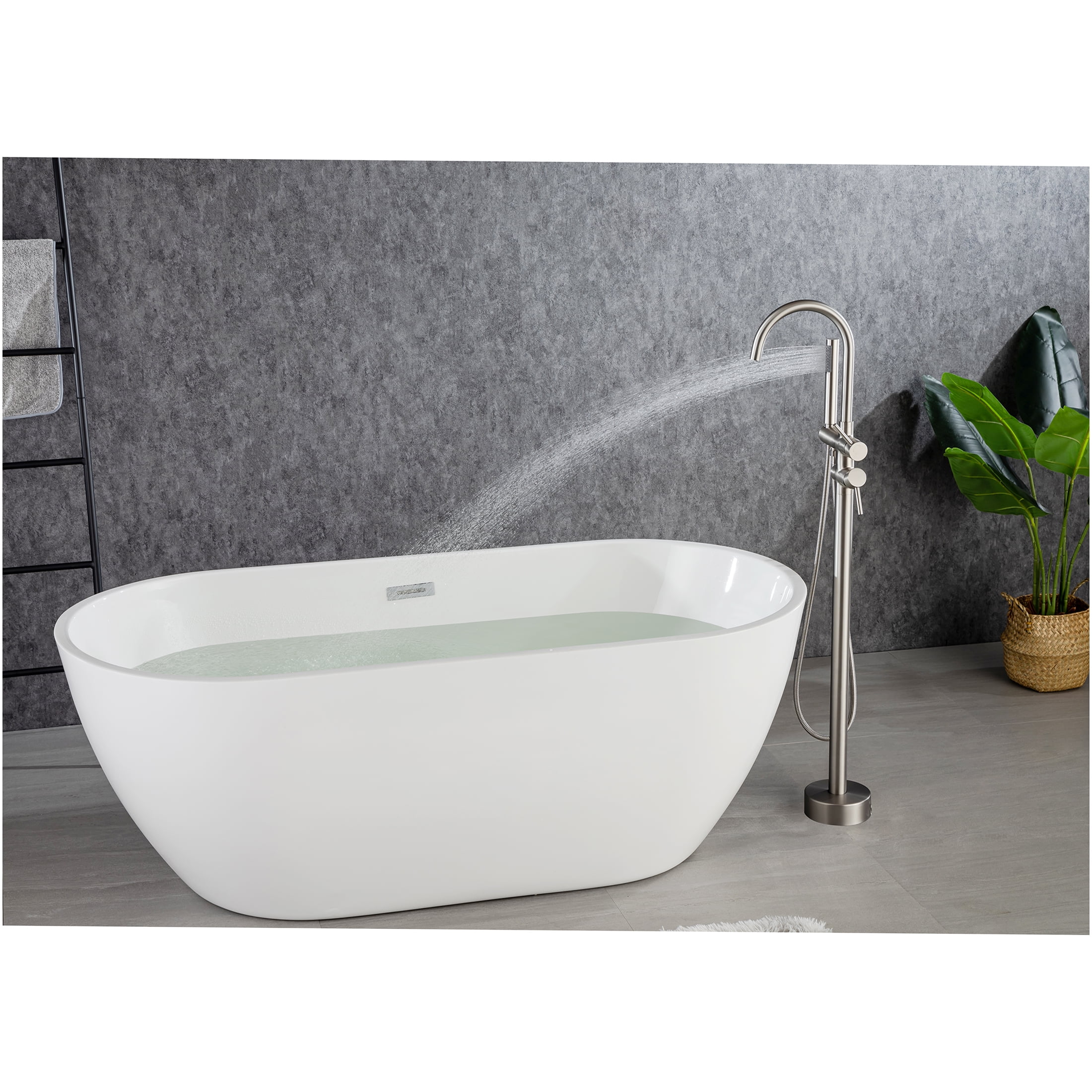 JERFIT Floor Mounted Single Handle Freestanding Tub Filler with Hand Shower, Brushed Nickel Stainless Steel Bathtub Faucet