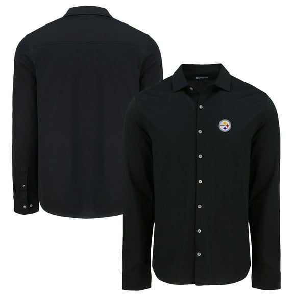 Men's Cutter & Buck Black Pittsburgh Steelers Knitted Advantage Tri-Blend Eco Soft Pique Long Sleeve Button-Up Shirt