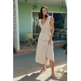 thumbnail image 3 of Women Casual Summer Smocked V Neck Beach Striped Sleeveless Sundress Flowy Long Dress with Pockets Light Gray L, 3 of 6