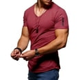 thumbnail image 1 of UKAP Men Blouse Short Sleeve Summer Tops Solid Color T Shirts Fashion Work Basic Tee Wine Red XL, 1 of 2