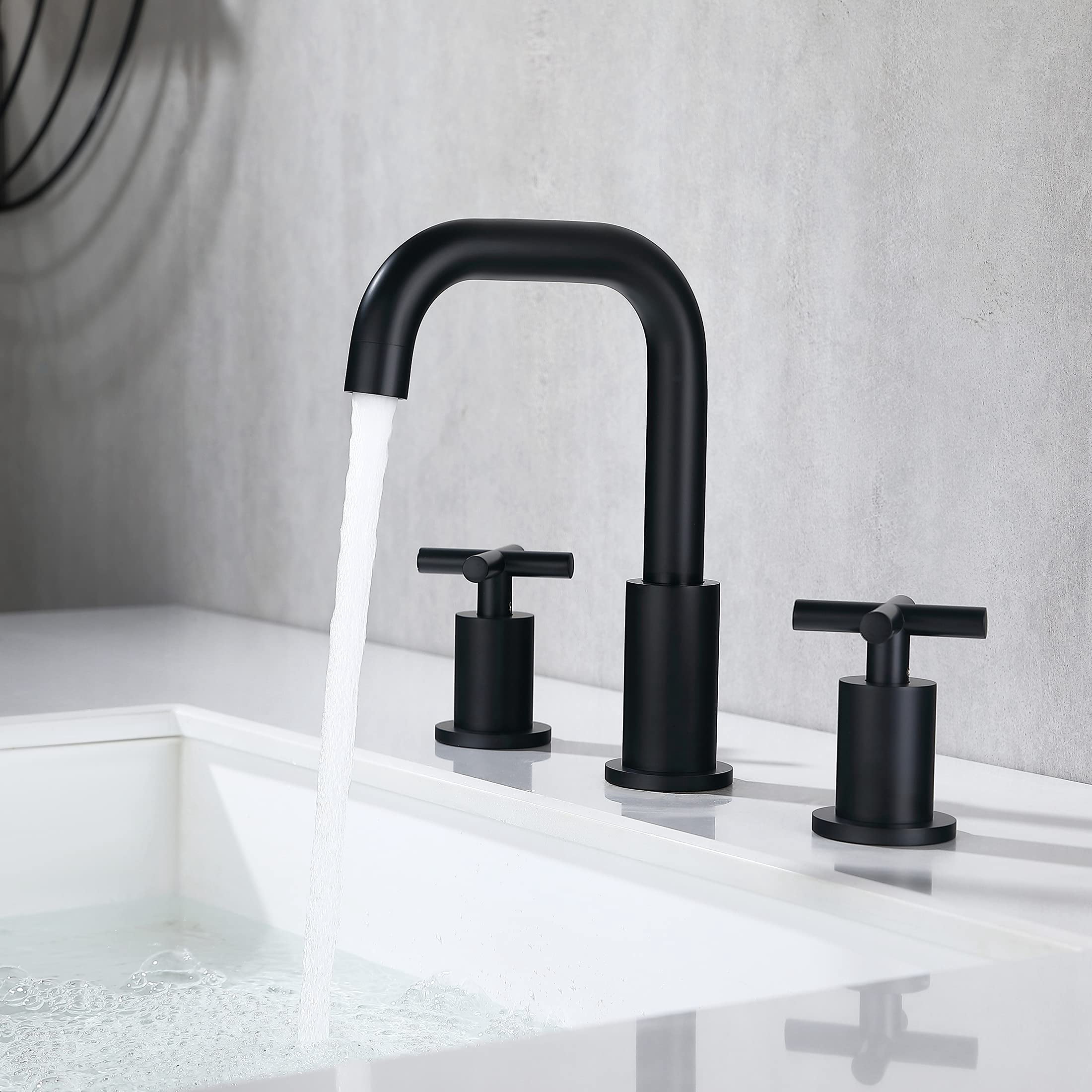 Adorer Matte Black 8 Inches Bathroom Faucet with Pop-up Drain, 2 Handle Widespread Bathroom Sink Faucet 3 Hole - 33163BK