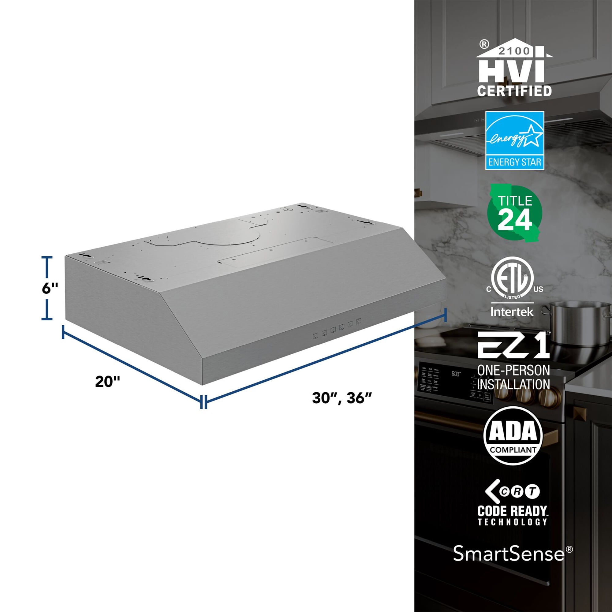 Broan-NuTone 36" Under Cabinet Rangehood, ENERGY STAR, 490 Max Blower CFM, Stainless Steel