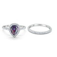 thumbnail image 2 of Pear Teardrop Bridal Set Ring Rainbow CZ 925 Sterling Silver Size 10, 2 of 3