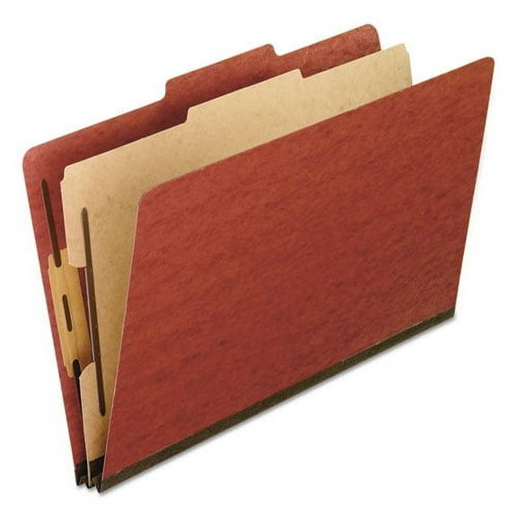 Four-, Six-, And Eight-Section Pressboard Classification Folders, 1 Divider, Embedded Fasteners, Legal Size, Red, 10/box | Bundle of 2 Boxes