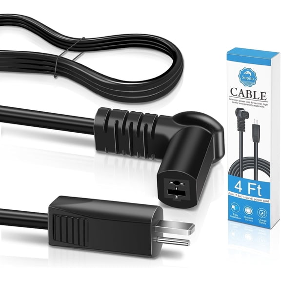 Sopito Extension Power Cord for Recliner, 4 Ft 2 Pin Lift Chair Replacement Cable for Most Recliner