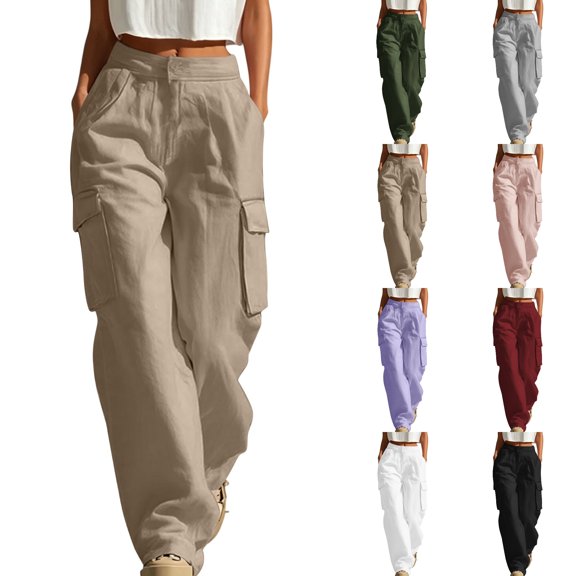 Nugftut Cargo Pants for Women High Waist Button Cargo Pants Soft Loose Casual Trousers with Multi Pockets