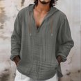 thumbnail image 2 of MaFYtyTPR Men's Casual Tops Fashionable Linen Shirt Solid Color Casual V-neck Long Sleeved Hooded Top Gray XXXL, 2 of 5
