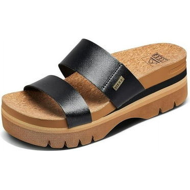 Reef Women's Cushion Vista Higher Platform Sandals Black Tan Size 9