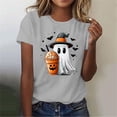 thumbnail image 5 of Women's Halloween Graphic Tees Funny Ghost Witch Hat T-Shirts Short Sleeve Crewneck Pumpkin Coffee Print Fall Casual Holiday Party Tops Cute Novelty Shirts, 5 of 6