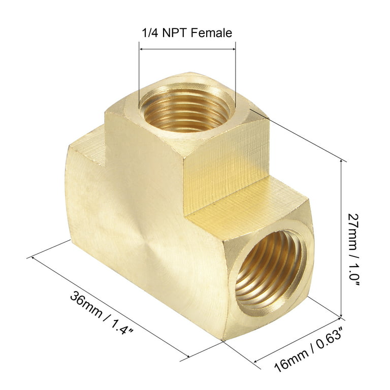 Uxcell 1/4 NPT Female Thread Brass Hose Fitting Tee 3 Way Pipe Connector 