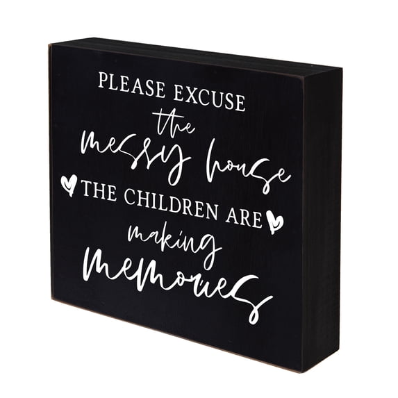 LifeSong Milestones 6x6 Modern Inspirational Shadow Box for Home Decorations - Please Excuse The Messy House (Black)