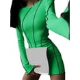 thumbnail image 1 of Franhais Female Bodycon Dress, Contrast Color Crew Neck Long Flare Sleeve Ribbed One-Piece, 1 of 4