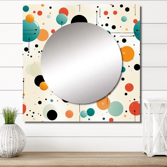Designart "Playful Fun With Black Polka Dots In Blue" 0 Square Mirror For Wall Decor - Large Blue Square Mirror Printed Wall Decor - Vintage Square Living Room Mirror