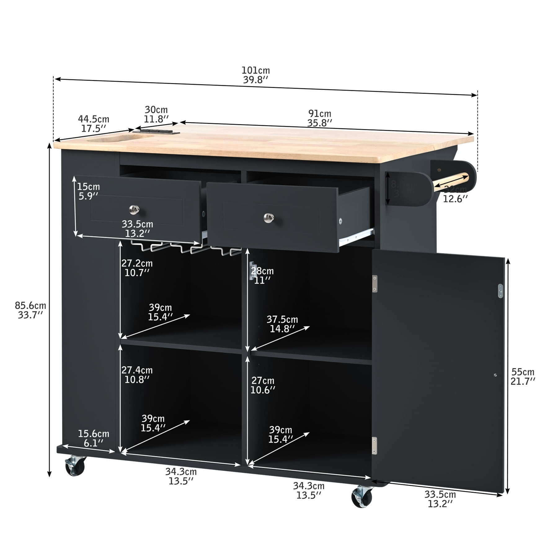 Alvantor Kitchen Island Carts with Power Outlet, Mobile Buffet Cabinet with Drop Leaf,Open Storage and Wine Rack for Dining Room Living Room Black