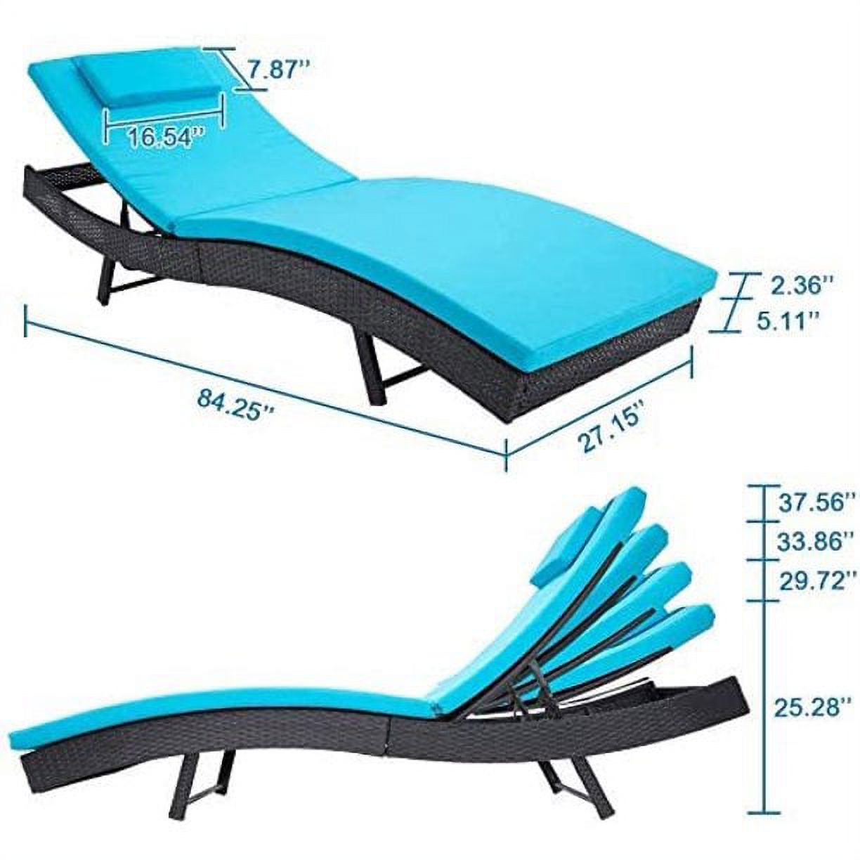 SOLAURA Patio Chaise Lounge Adjustable Black Wicker Reclining Chairs Set of 2 with Blue Cushions - image 4 of 6
