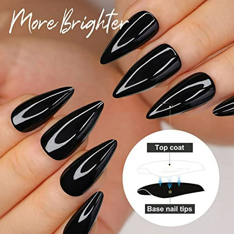 morily 24Pcs Black Press on Nails Stiletto Fake Nails Medium Length Almond  False Nails Tips Long Acrylic Glossy Stick on Nail Solid Color Full Cover  Fingernails Manicure for Women and Girls (Black)