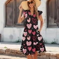 thumbnail image 4 of Yuyamidu Women's Dresses Valentine Dress Womens Flowy Dresses Romantic V-Neck Tiered Ruffle Sleeve A-Line Casual Midi Dress with Pockets Colorful Heart, Size S, 4 of 8