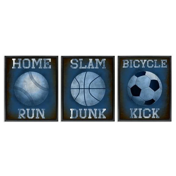 Stupell Industries Sports Words Inspiring Athlete 3 Piece Black Framed Floater Canvas Set, design by Marcus Prime, 21 x 17