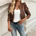 thumbnail image 5 of Zpanxa Women's Vegan Leather Biker Jacket Short Cropped Motorcycle Style Hoodless Long Sleeve Outerwear, 5 of 7