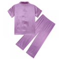thumbnail image 2 of Summer Kids Girl Pure Color Imitate Silk Pajamas Short Sleeve Blouse Long Pants Sleepwear Suit ,5-14 Years, 2 of 6