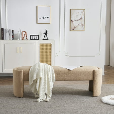 Christopher Knight Home Generic Modern Long Ottoman with Wooden Frame and Polyester Upholstery Light Camel