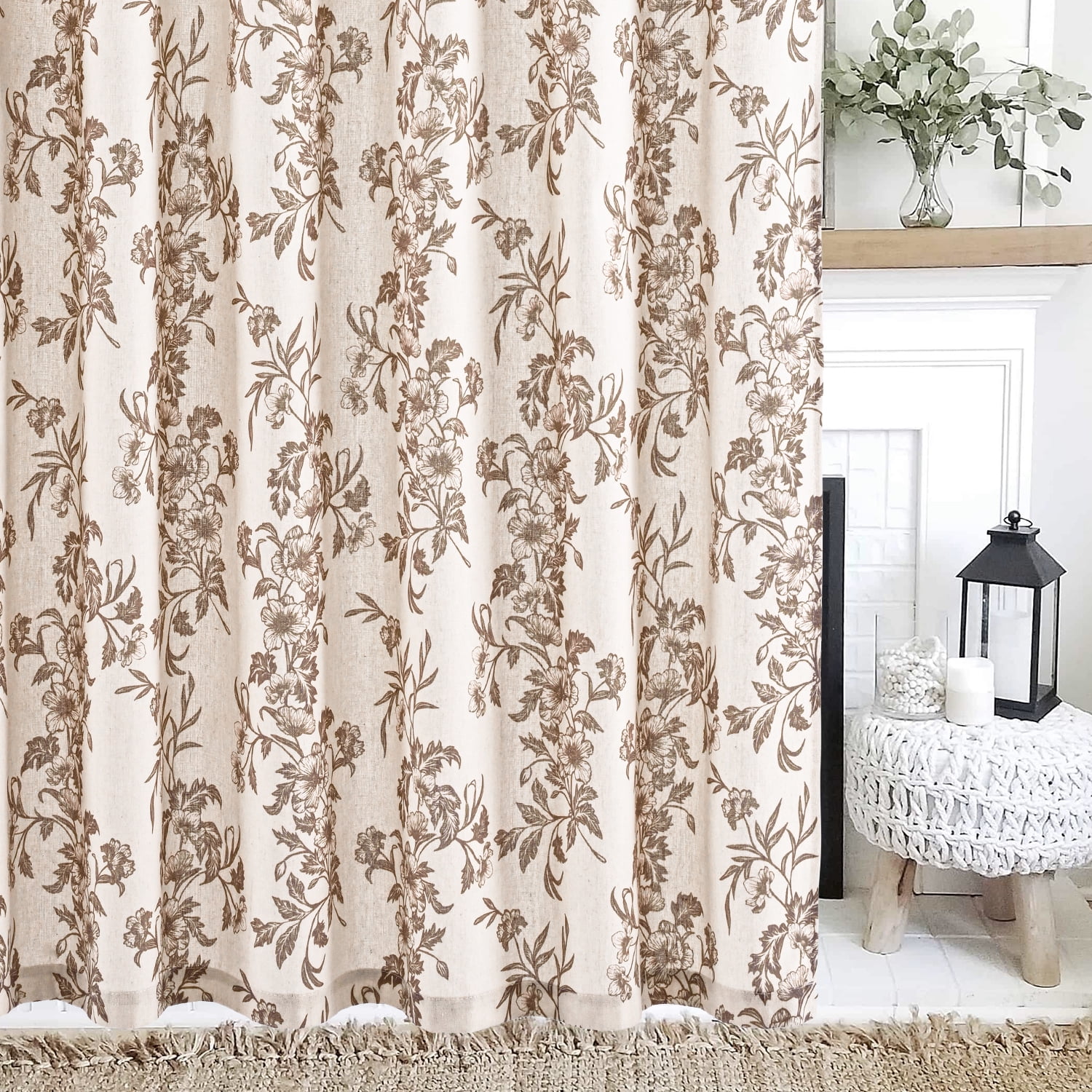 Alishomtll Floral Curtains for Living Room Farmhouse Country Linen Curtains Light Filtering Window Drapes,Brown ,52"x84", 2 Panels