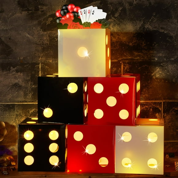 Favor Boxes Motipuns, dados grandes con luz, 6 unidades, casino party