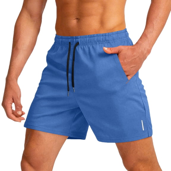 Domuza Mens Athletic Shorts Running Shorts Workout Shorts Lightweight Gym Basketball Shorts Zipper Pockets Blue L