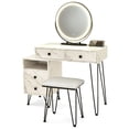 thumbnail image 2 of Patiojoy Bedroom Makeup Vanity Dressing Table Stool Set with 3 Colors Lighted Mirror Large Storage Cabinet Drawer White, 2 of 7