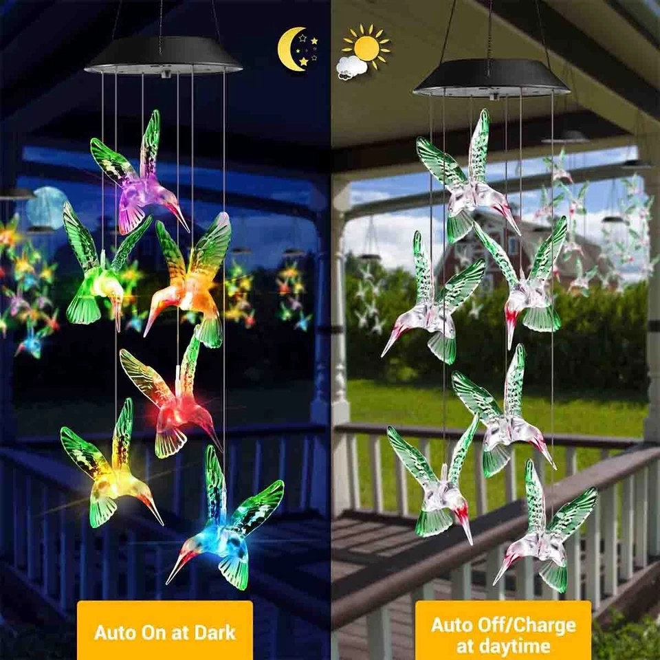 PURELY- Solar Wind Chimes Lights Led Color Changing Hanging Hummingbird Ball Garden Lamp
