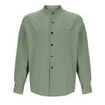 thumbnail image 5 of Txeol Men's Cotton Long Sleeve Shirts Casual Button Down Banded Collar Shirt Solid Color Tops with Pocket Business Outfits,Green,S, 5 of 7